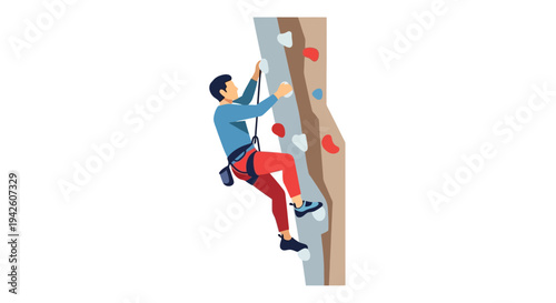 Man climbing rock wall.