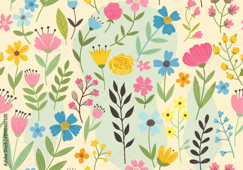 Minimal botanical flowers arranged in seamless surface design