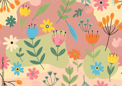 Cute simple blossoms with watercolor shading and green leaves