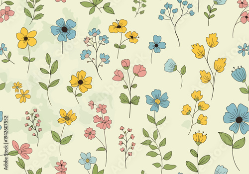 Elegant watercolor blossoms scattered across white background