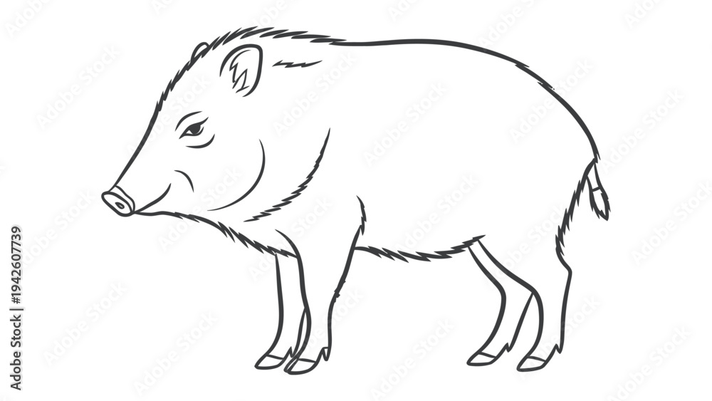 Obraz premium Peccary Illustration: A black and white line drawing of a peccary, also known as a javelina, showcasing its distinct snout and coarse hair.
