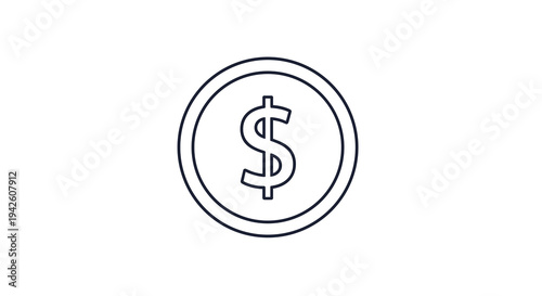 Simple circular icon of a dollar coin with a black outline representing currency, money, and financial transactions in a clean style.