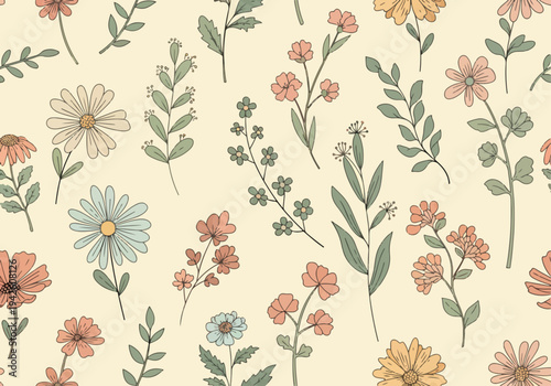 Delicate flower pattern with simple stems and soft petals