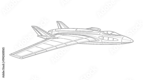 Aerospace Innovation: A sleek, modern aircraft design is rendered in intricate detail, showcasing its streamlined silhouette and advanced technological features. 