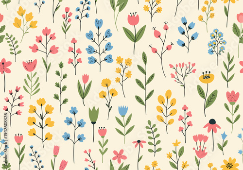 Soft pastel blossoms scattered in elegant repeating layout