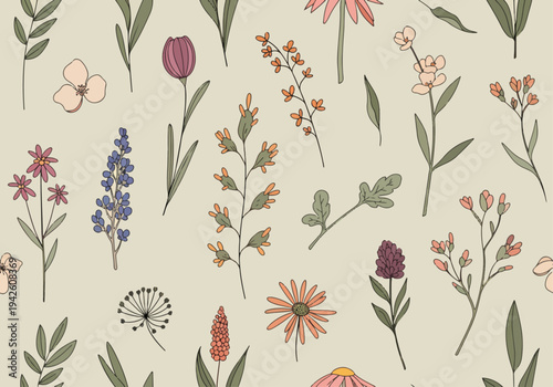 Spring garden inspired flower pattern with pastel petals