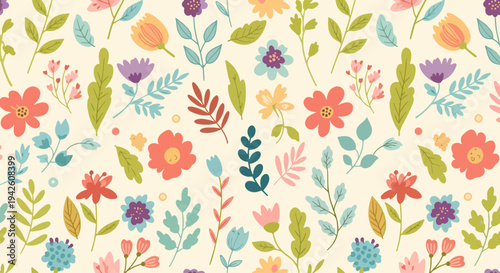Elegant hand painted botanical pattern with soft floral colors