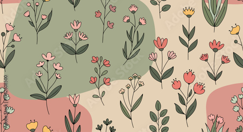 Modern spring flower pattern with clean white background