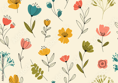 Modern spring flower pattern with clean white background