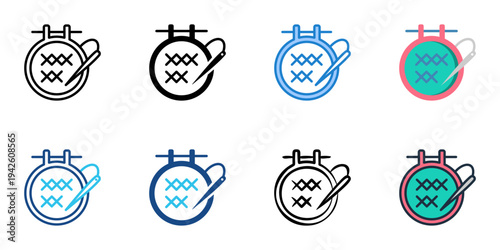 Hand-stitched embroidery icons set multiple style collection. Editable stroke 
