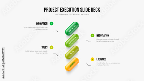 Product Forecast Slide Design Vector Illustration. Digital Introduction Four Element Diagram Presentation Layout. Advertising Launch 4 Option Infographic Slideshow Template.