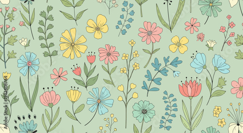 Romantic watercolor garden flowers scattered on clean white background