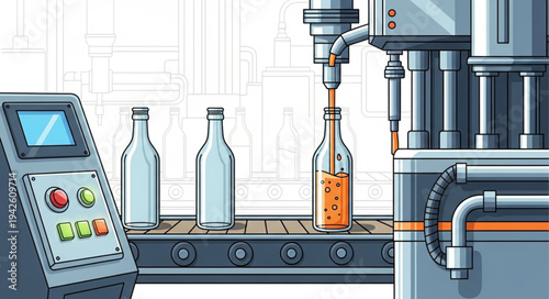 Bottling Machine Filling Glass Bottles.