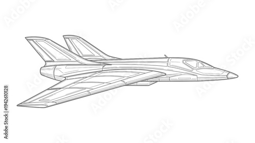 Streamlined Air Superiority: A meticulously crafted blueprint illustration of a sleek, modern jet fighter, highlighting its aerodynamic design and powerful capabilities.