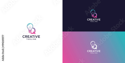 smart bulb logo icon. bulb logo technology. initial logo design Q