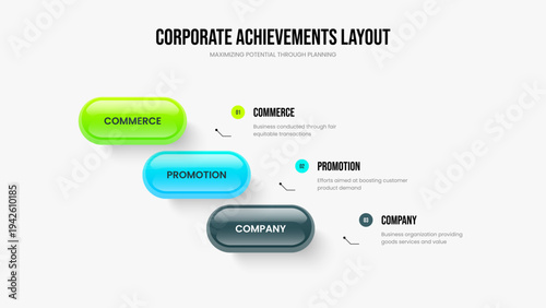 Digital Insight Slide Layout Vector Illustration. Project Development 3 Element Infographic Presentation Design. Product Introduction Three Option Diagram Frame Template.