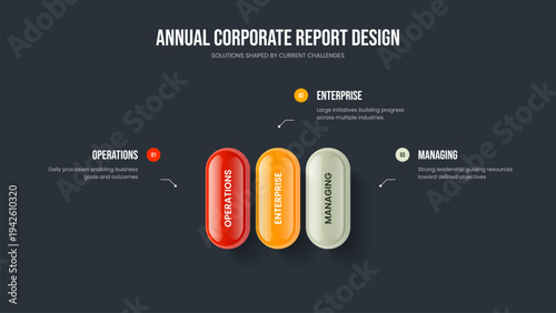 Consulting Introduction 3 Option Diagram Slideshow Template. Company Briefing Three Step Infographic Slide Design. Financial Forecast Frame Layout Vector Illustration.