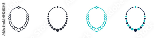 Beaded necklace icon set, jewelry necklace accessory fashion ornament symbol, outline and solid and color style. Vector illustration.