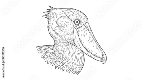Shoebill Stork's Portrait: A close-up illustration of the enigmatic shoebill stork showcases its striking features and unique, shoe-shaped bill, exuding a sense of the creature's serene presence. 