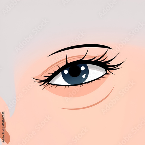Ptosis, falling eye upper eyelid droop over eye. Droopy, lazy eye. Skin color back. Vector illustration