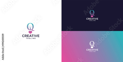 smart bulb logo icon. bulb logo technology. initial logo design Q