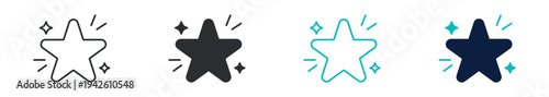 Favorite star icon set, rating bookmark favorite symbol with sparkle, outline and solid and color style. Vector illustration.