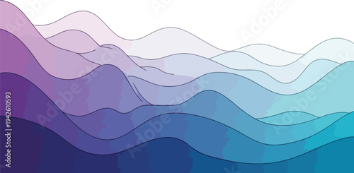 An abstract illustration depicts wavy lines in various shades of purple and blue.