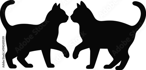 Cat silhouette pair vector illustration, domestic feline animals facing each other, black pet clipart isolated for logo, veterinary branding, tattoo, and nature designPrint