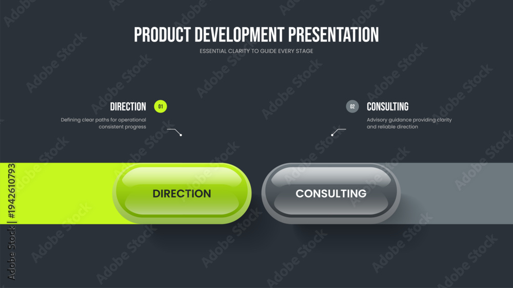 Fototapeta premium Visual Portfolio 2 Step Diagram Slideshow Layout. Financial Launch Presentation Design Vector Illustration. Modern Performance Two Option Infographic Frame Template.