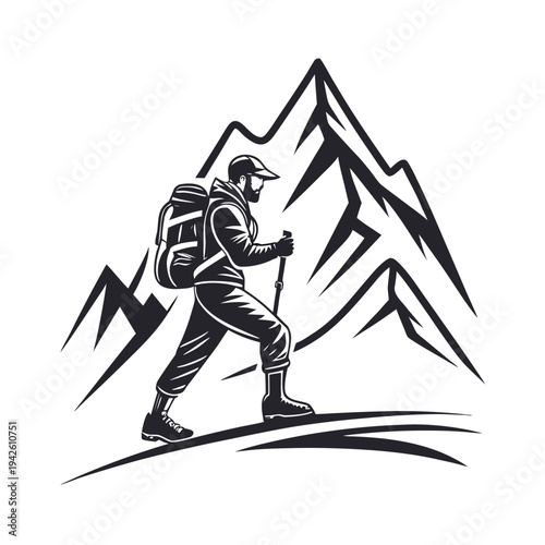 Minimalist Hiker Ascending Mountain.

