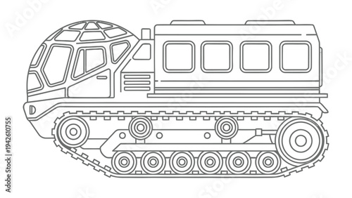 Unique Exploration Vehicle: Detailed illustration of an impressive, all-terrain exploration vehicle, designed for venturing into the unknown.