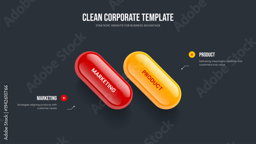 Investor Insight 2 Option Diagram Frame Design. Digital Overview Slide Template Vector Illustration. Market Innovation Two Step Infographic Slideshow Layout.