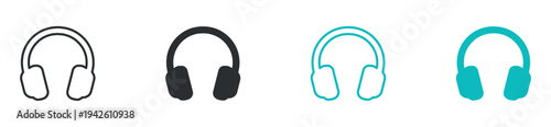 Headphones icon set, audio headset music listening device symbol, outline and solid and color style. Vector illustration.