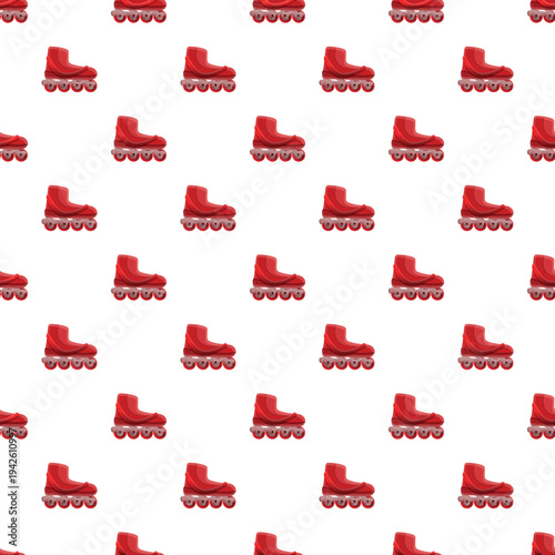 Red inline roller skates creating a recreational sports hobby seamless pattern