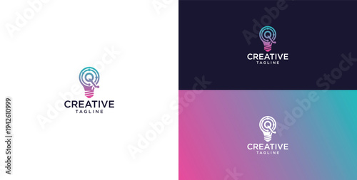 smart bulb logo icon. bulb logo technology. initial logo design Q