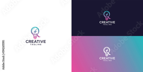 smart bulb logo icon. bulb logo technology. initial logo design Q