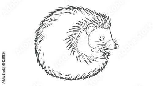 A Spiky Sketch: A detailed line drawing of a charming hedgehog, curled into a defensive posture. The sketch's simplicity accentuates the animal's unique features.