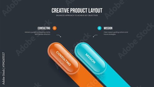 Investor Insight Slideshow Template Vector Illustration. Creative Performance 2 Option Infographic Presentation Layout. Consulting Analysis Two Element Diagram Slide Design.