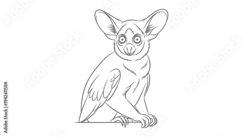 Owlish Creature: A sketch of an owl-like creature featuring a unique blend of avian and mammalian characteristics, depicted in a minimalist black and white style.