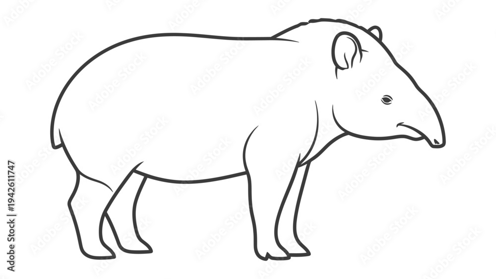 Fototapeta premium Tapir Illustration: A detailed line drawing of a tapir, showcasing its distinctive features.
