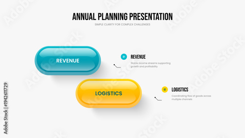 Product Profile 2 Step Diagram Frame Layout. Corporate Showcase Two Option Infographic Presentation Template. Company Analysis Slideshow Design Vector Illustration.