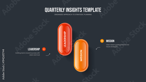 Project Portfolio Two Element Diagram Slideshow Template. Company Development 2 Step Infographic Presentation Design. Enterprise Report Frame Layout Vector Illustration.
