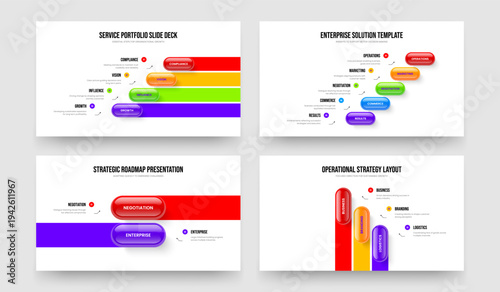 Service Campaign 4 5 2 3 Element Infographic Presentation Design Bundle. Company Analysis Four Five Two Three Option Diagram Frame Template Vector Illustration Collection.