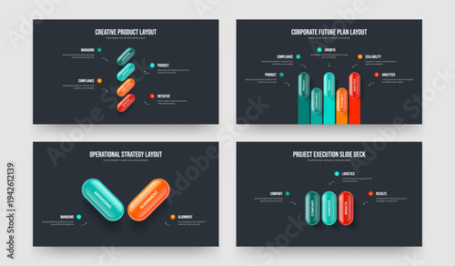 Corporate Campaign 4 5 2 3 Step Infographic Frame Layout Collection. Professional Overview Four Five Two Three Option Diagram Slideshow Template Vector Illustration Set.