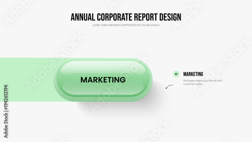 Marketing Innovation One Option Diagram Slide Design. Consulting Analysis 1 Step Infographic Frame Layout. Corporate Review Slideshow Template Vector Illustration.