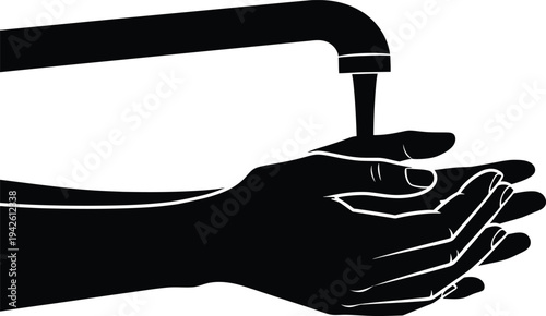 Hand Under Running Water Faucet Silhouette