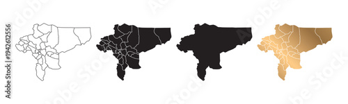 Maps of Isfahan province in Iran, in various formats, with black and gold borders.