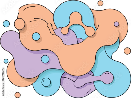 Vibrant colorful shapes and blobs float in air creating dynamic scene