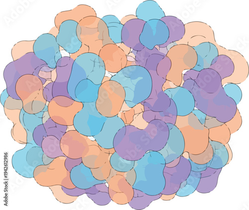 A colorful illustration of variously sized and colored spheres densely packed together.