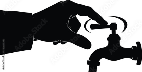 Hand Turning Faucet Tap on White Background